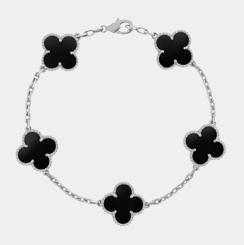 Clover Bracelet Onyx Silver Charms