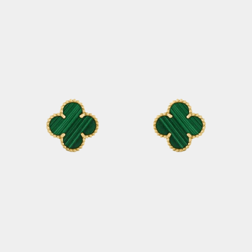 Clover Earrings Four Leaf Flower 18k Gold Malachite Gemstone