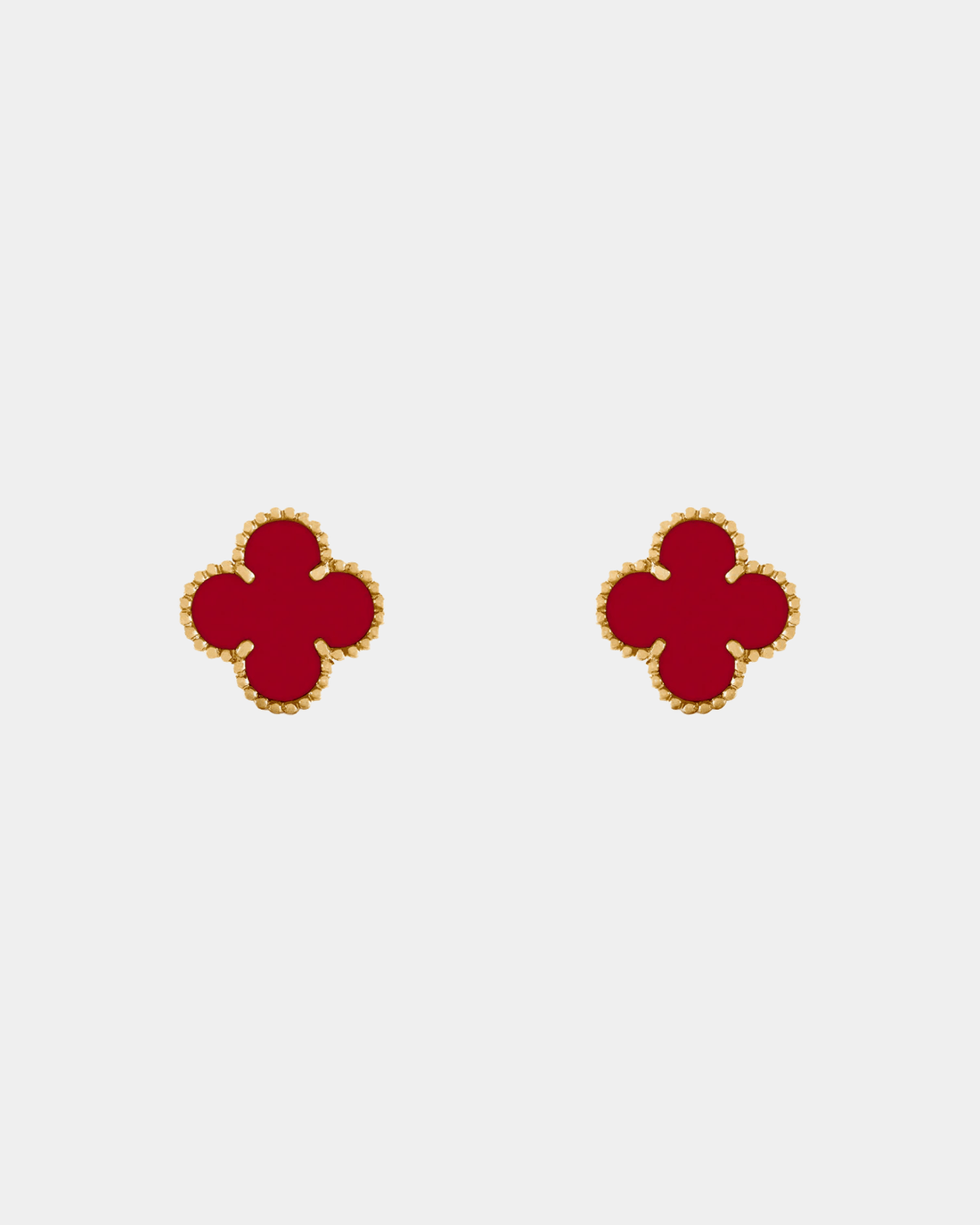 Clover Earrings 18k Gold Red Carnelian Gemstone