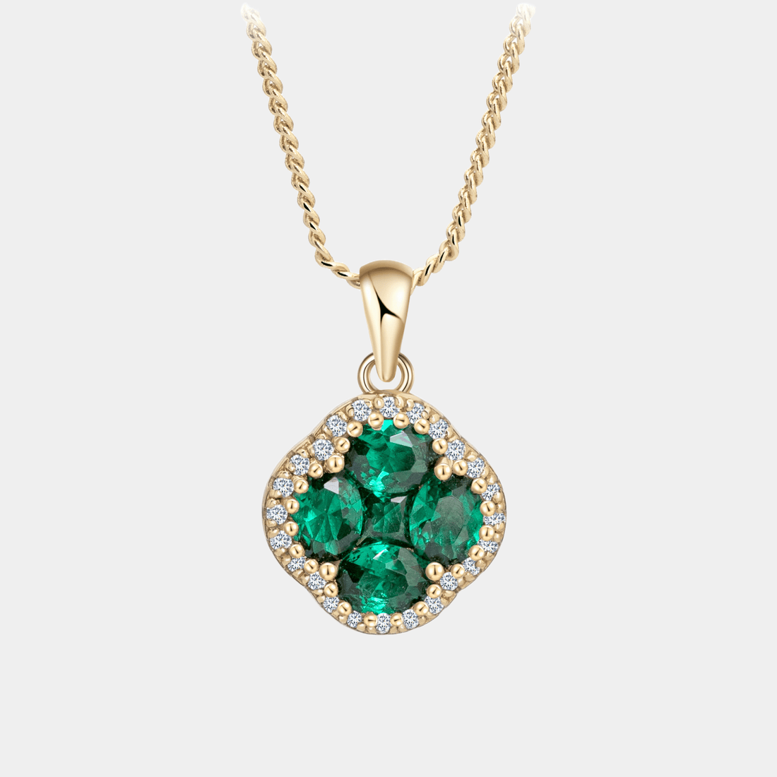 Clover Emerald Necklace With Zircon 18k Gold