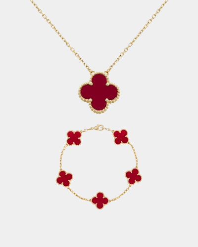 Clover Set Carnelian Necklace With Matching Bracelet 18k Gold