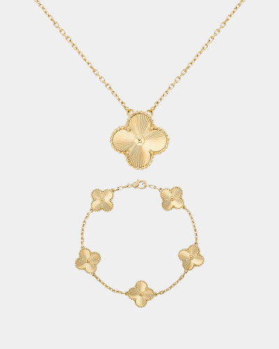Clover Set Full Gold Necklace With Matching Bracelet 18k Yellow Gold