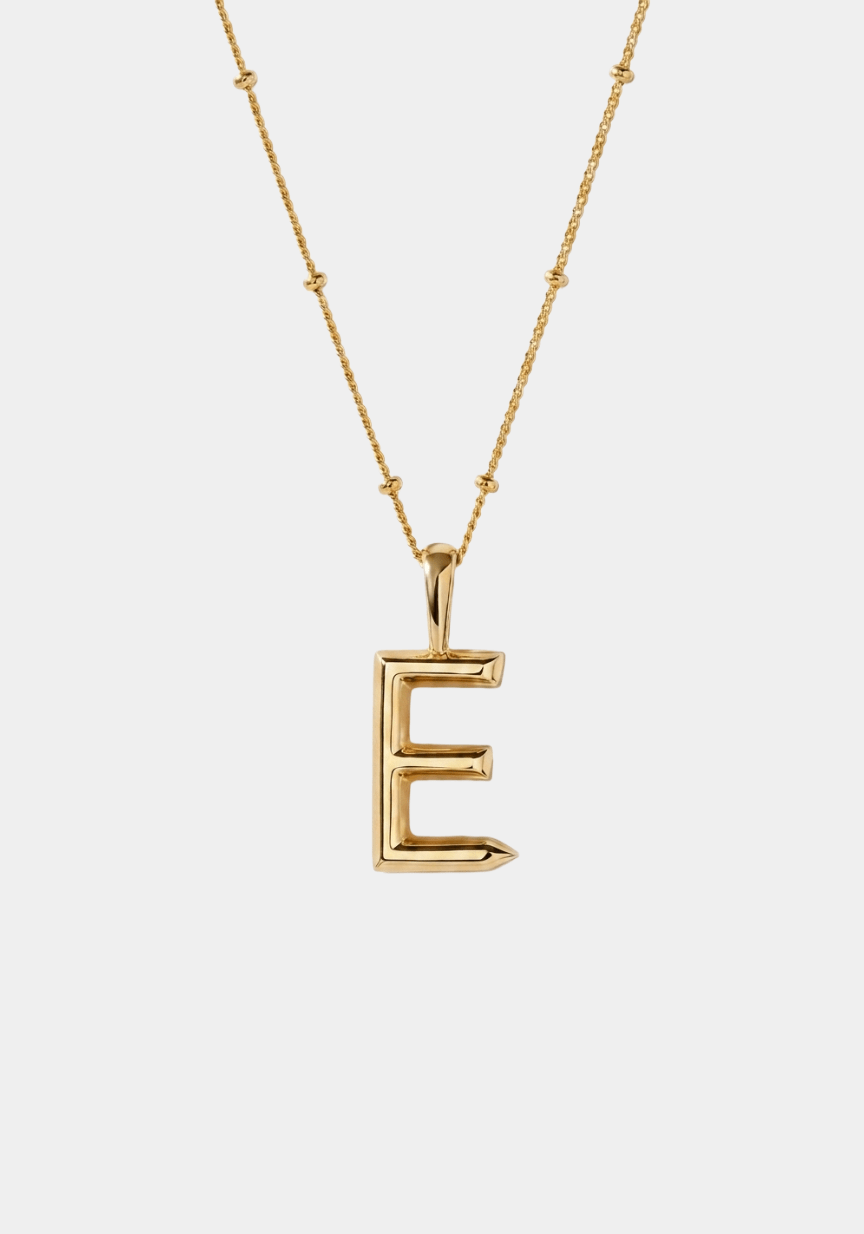 Letter E Initial Necklace 18k Gold