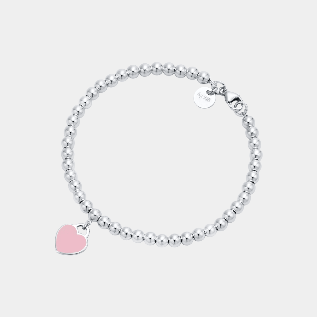 Pink Heart Bracelet Bead in Silver