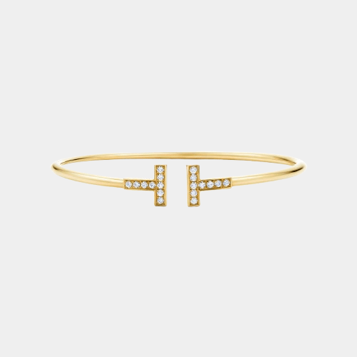 T Wire Bracelet 18k Gold Bangle With Zircon