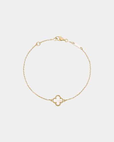 Clover Bracelet Mother of Pearl Dainty Four Leaf Flower 18k Yellow Gold