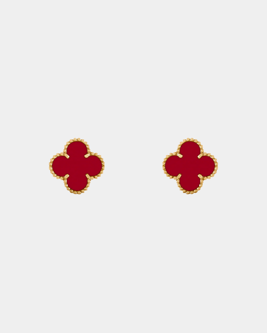 Clover Earrings 18k Gold Red Carnelian Gemstone