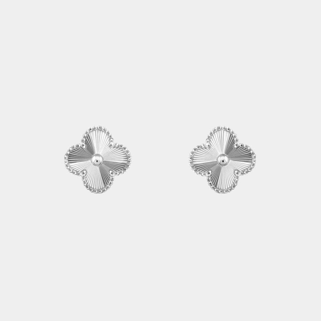 Clover Earrings Stud Style Full Silver