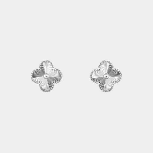 Clover Earrings Stud Style Full Silver