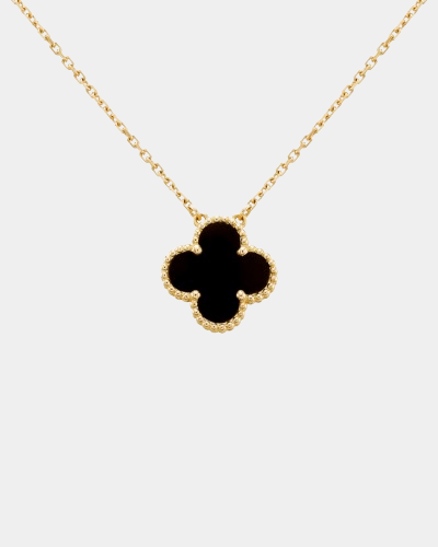 Clover Necklace Four Leaf Flower Onyx Stone 18k Gold Pendant