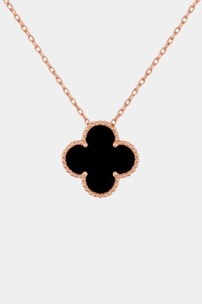 Clover Necklace Lucky Clover Four Leaf Black Onyx 18k Rose Gold Pendant Necklace