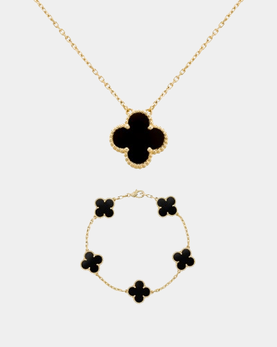 Clover Set Onyx Necklace With Matching Bracelet 18k Gold