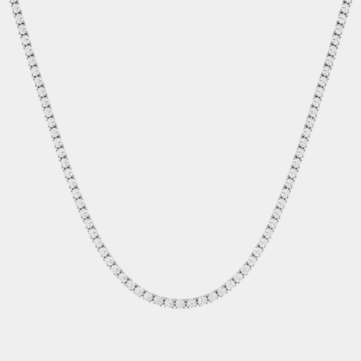 Fine Tennis Necklace Chain Silver Pavé Stones