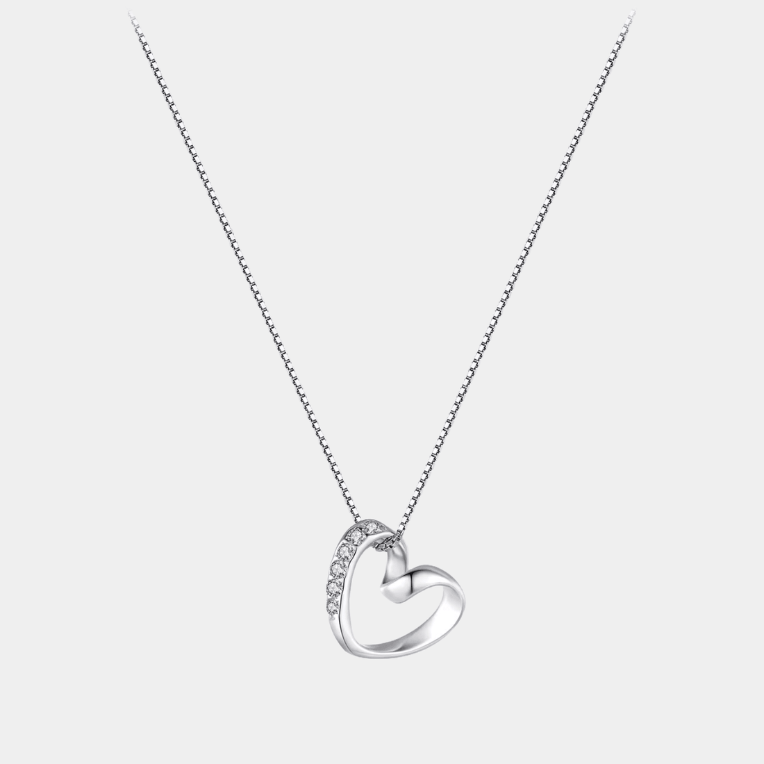 Heart Necklace Hallow Pendant In S925 Sterling Silver With Zircon