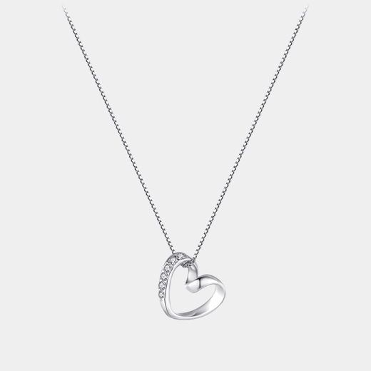 Heart Necklace Hallow Pendant In S925 Sterling Silver With Zircon