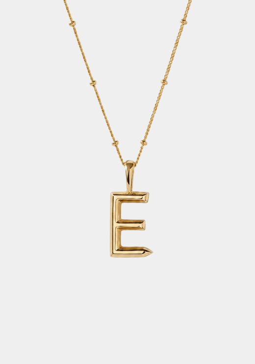 Letter E Initial Necklace 18k Gold