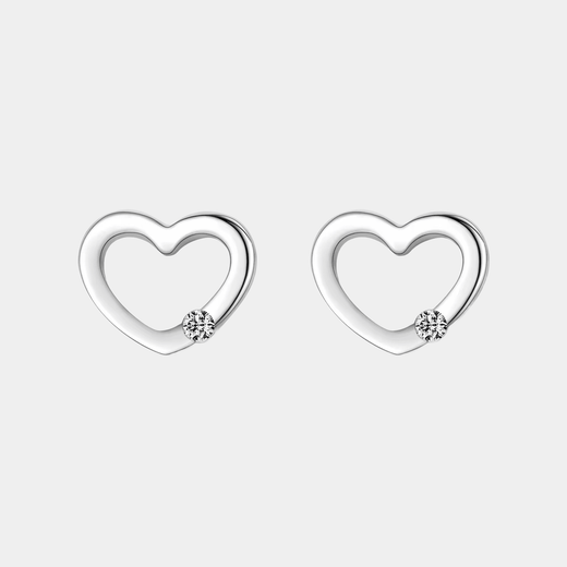 Open Heart Stud Earrings With Zircon Crystal S925 Silver Plated
